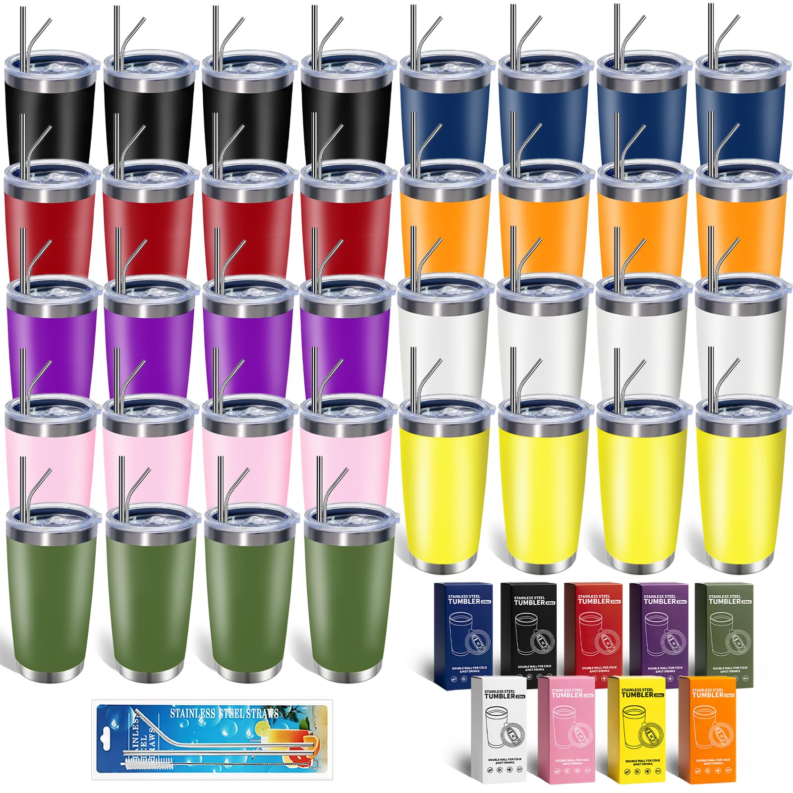 Amazon.com: HAOLI 36 Pack, 20oz Stainless Steel Bulk Tumblers with